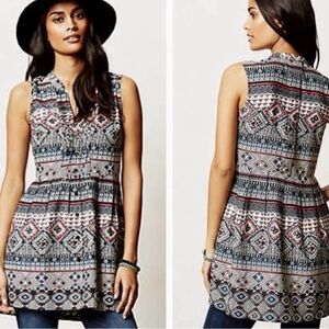 Anthropologie Pradesh Tunic Top By Two of Us, Beautiful Print